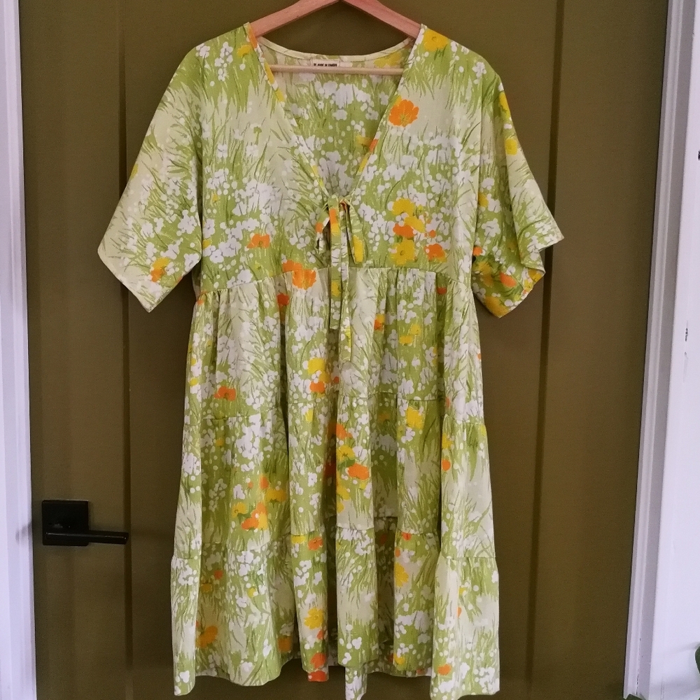 Floral Green and Orange Cotton Dress